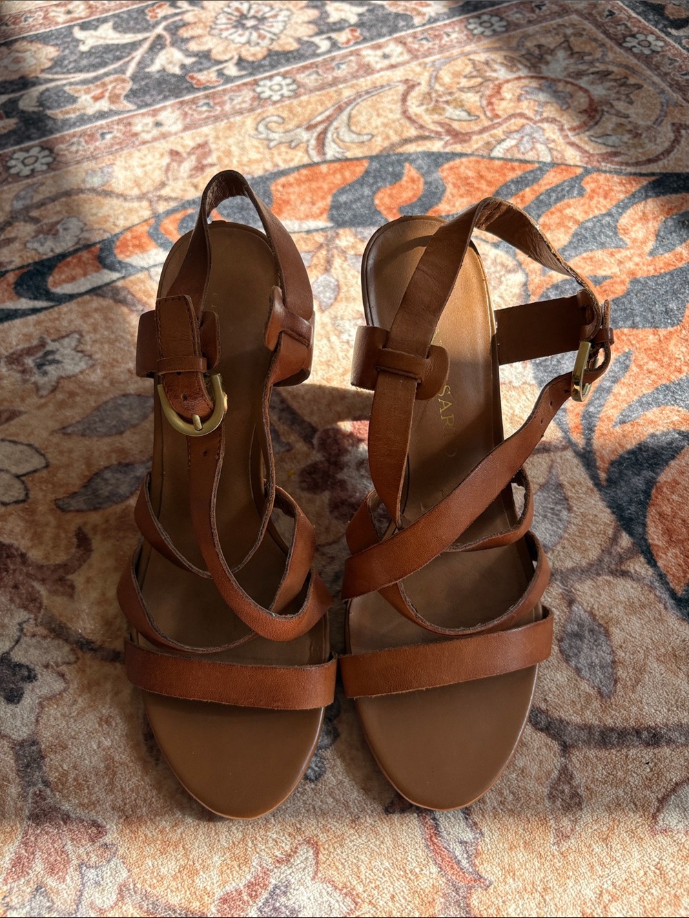 Franco Sarto Brown Leather Strappy Buckle Sandals